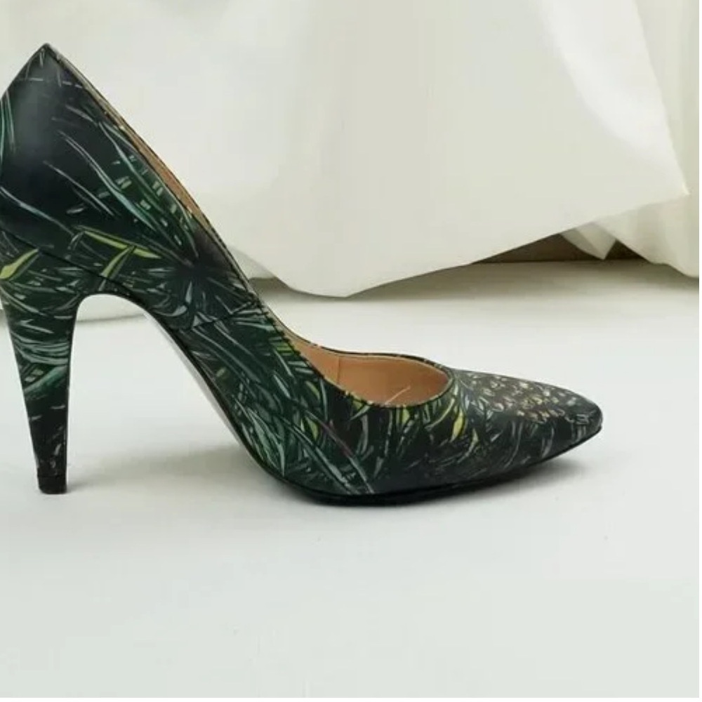 Zara Woman Size 5.5-6 (Euro 36) Contemporary Leaf Green Patterned Pumps - Picture 7 of 12